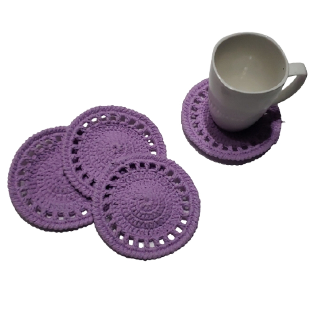 Ecofriendly Cotton Round Coaster Set of 4-Handmade Crocheted- Light Purple